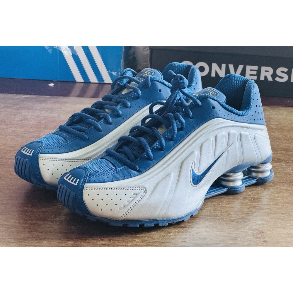 Men’s Size 10 Nike Shox R4 Court Blue White Metallic Silver IQ9391-476 NWOB